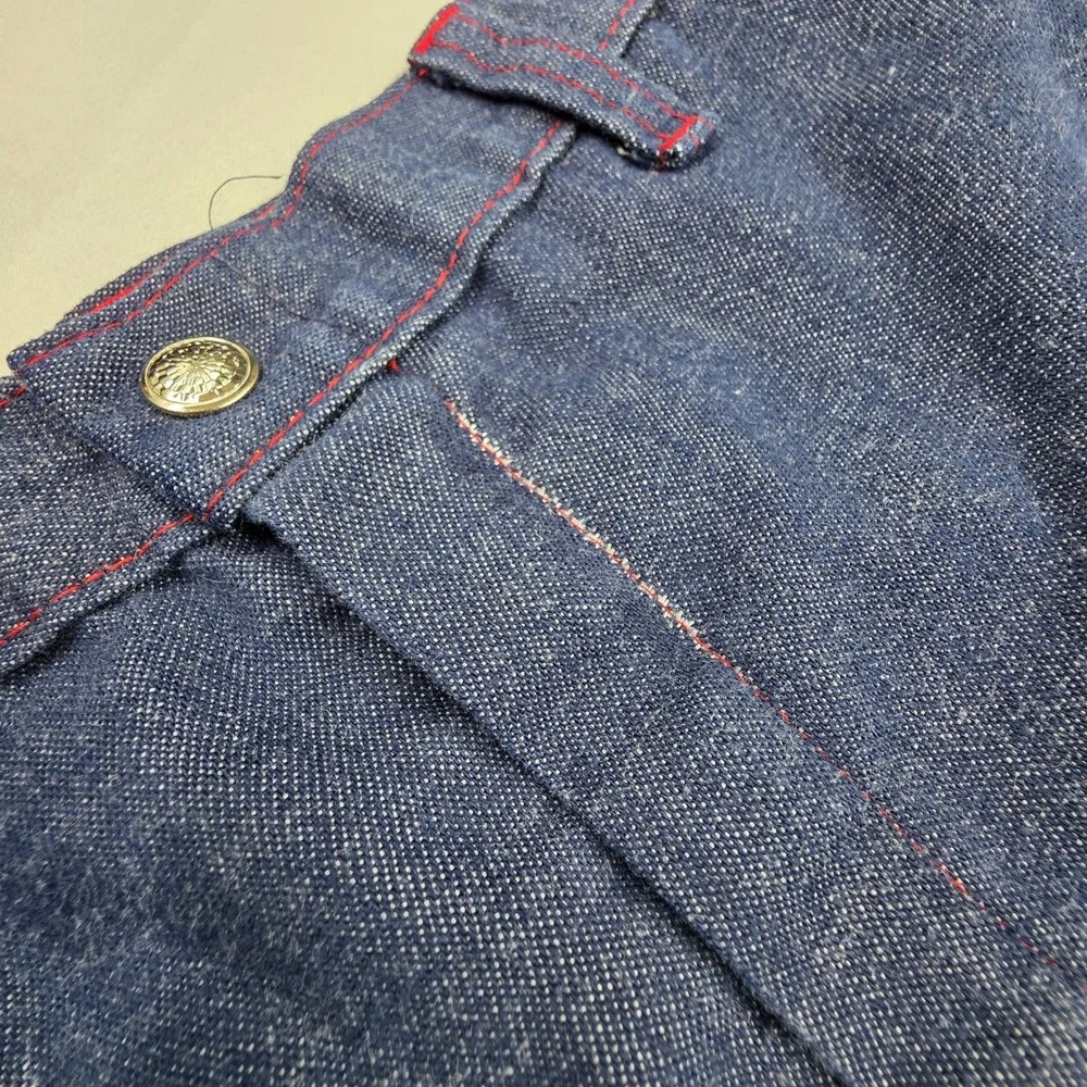 Vintage JC Penney Roller Disco Denim Jeans Dark Wash Red Stitching Girls 14